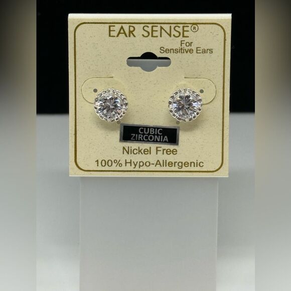 Ear Sense Cubic Zirconia Stud Earrings .33 Inch - Picture 1 of 4